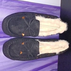 New Globalwin Women's Faux Suede Faux Fur Lined Slippers Black Size 7